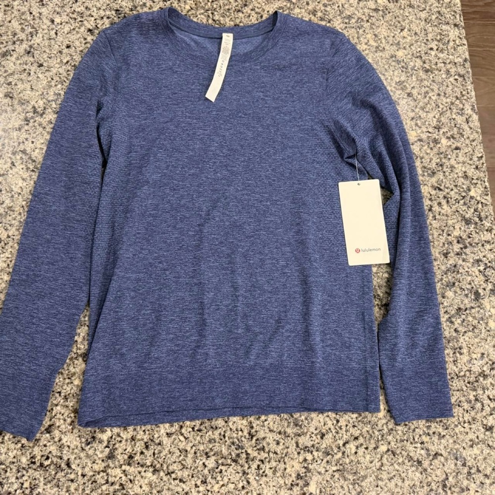 Lululemon Swiftly Breathe Long Sleeve Water Drop Night Sea Blue Top Size 6